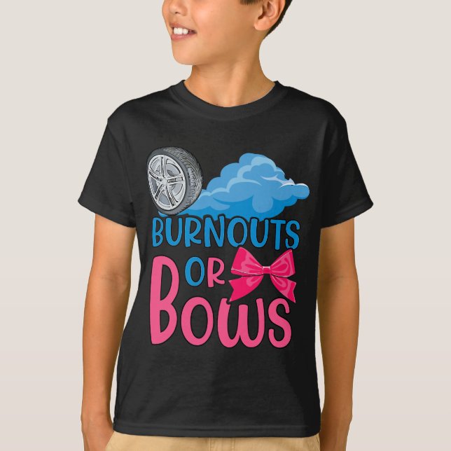 Burnouts eller Bows Gender Reveal party Idea för m T Shirt (Framsida)