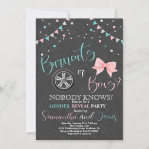 Burnouts eller Bows Gender Reveal Party Inbjudningar