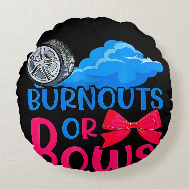 Burnouts eller Bows Gender Reveal party mamma elle Rund Kudde (Framsidan)