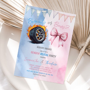 Burnouts eller Bows Rosa Blue Gender Reveal Party Inbjudningar
