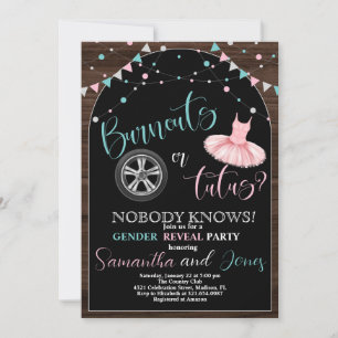 Burnouts eller Tutus Gender Reveal Party Inbjudningar