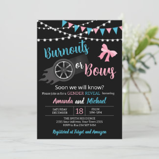 Burnouts or bows Gender Reveal Party Inbjudningar