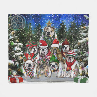 Burns Bunch jul English Bulldog Träd Fleecefilt