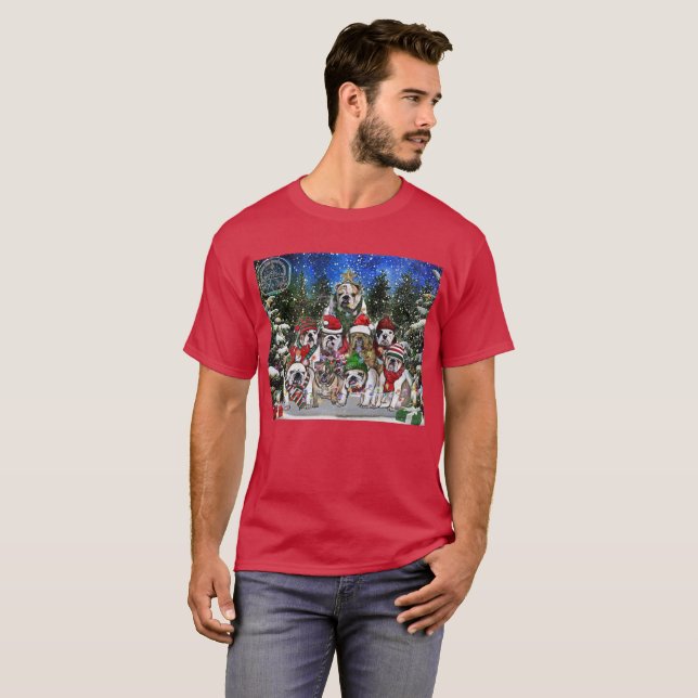 Burns Bunch jul English Bulldog Träd T Shirt (Hel framsida)