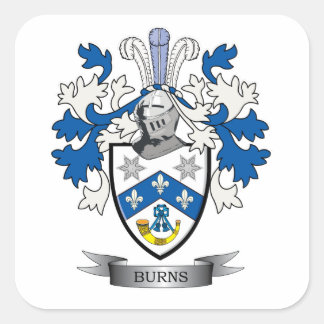 Burns Family Crest Jackar av Arm Fyrkantigt Klistermärke