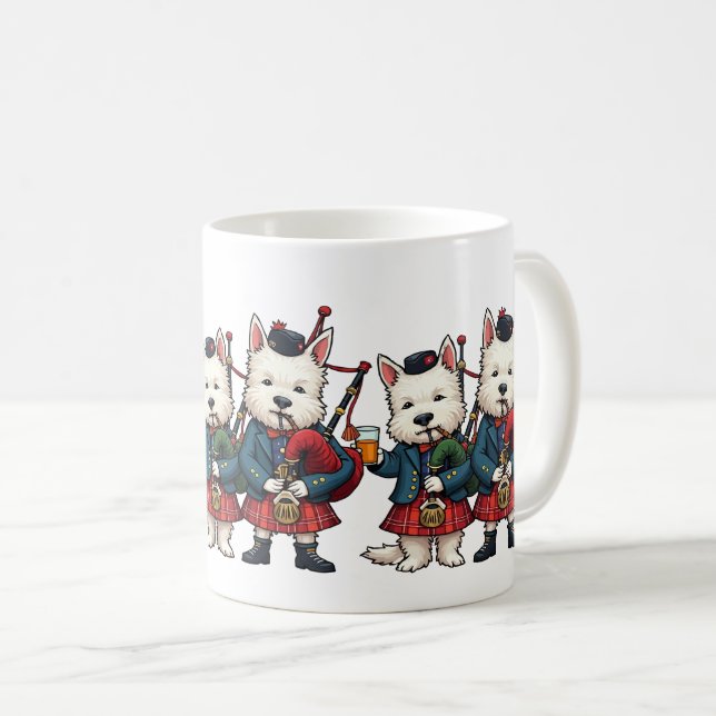 Burns Night West Highland Terrier Bagpipers Kaffemugg (Framsida höger)