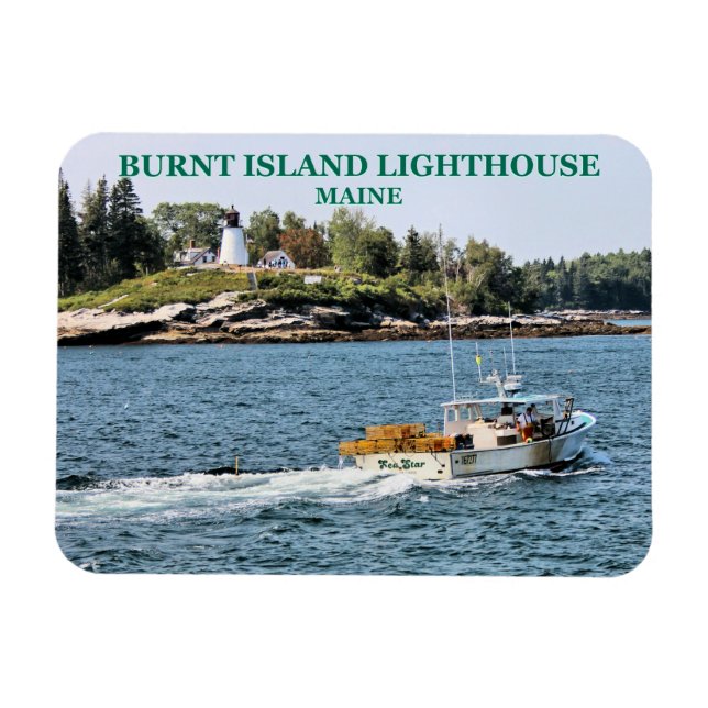 Burnt Island fyr, Maine Photo Magnet (Horisontell)