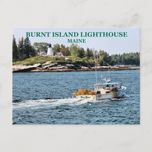 Burnt Island fyr, Maine vycard Vykort (Framsida)