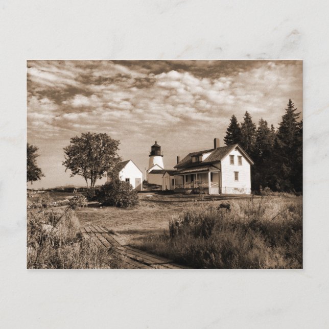 Burnt Island Lighthouse Maine-Postcard Vykort (Framsida)