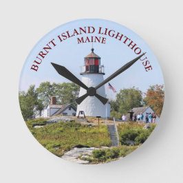 Burnt Island Lighthouse, Maine Round Clock Rund Klocka