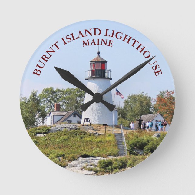 Burnt Island Lighthouse, Maine Round Clock Rund Klocka (Framsida)