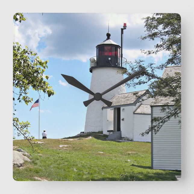 Burnt Island Lighthouse, Maine Wall Clock Fyrkantig Klocka (Framsida)