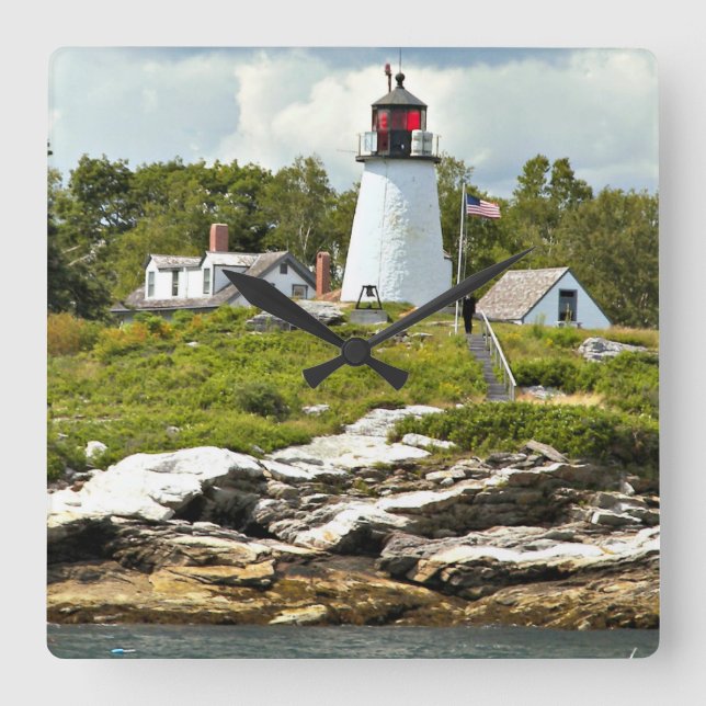 Burnt Island Lighthouse, Maine Wall Clock Fyrkantig Klocka (Framsida)