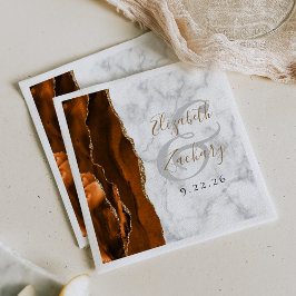 Burnt Orange Agate Marble Gold Script Wedding Pappersservett