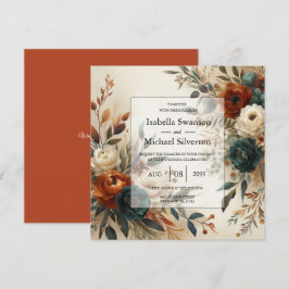 Burnt Orange and Blue Fall Flowers Wedding  Inbjudningar