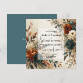 Burnt Orange and Blue Fall Flowers Wedding  Inbjudningar