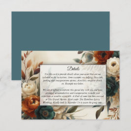 Burnt Orange and Blue Fall Flowers Wedding Tilläggskort