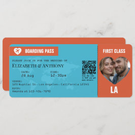 Burnt Orange & Aqua Blue Boarding Pass Wedding Inbjudningar