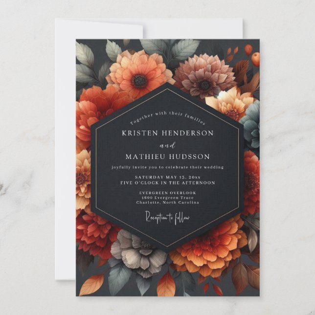 Burnt Orange Baroque Bloom Wedding Inbjudningar (Framsida)