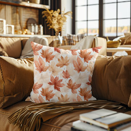 Burnt Orange Beige Watercolor Fall Leaves Pattern Kudde