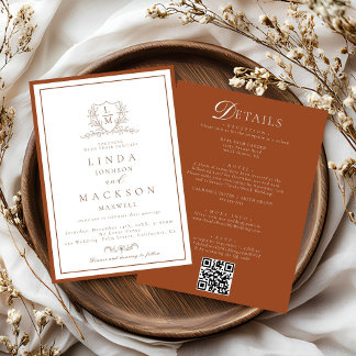 Burnt Orange botanical crest All in one wedding  Inbjudningar