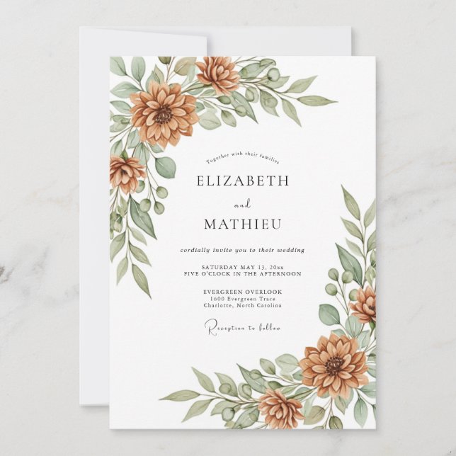 Burnt Orange Botanical Harvest Wedding Inbjudningar (Framsida)