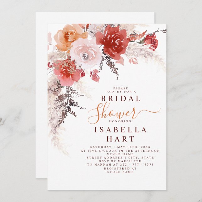 Burnt Orange Burgundy Terracotta Möhippa Inbjudningar (Fram/baksida)