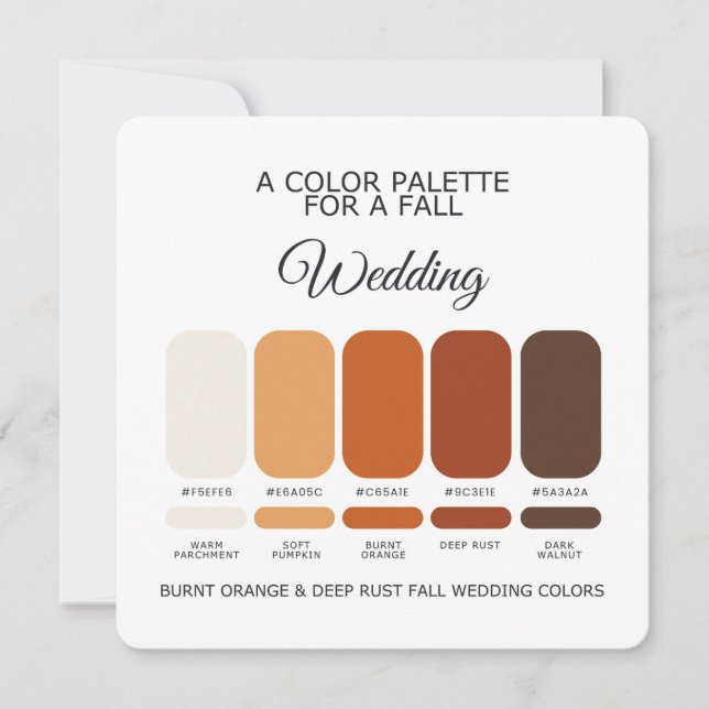 Burnt Orange Deep Rust Fall Wedding Palette Card Inbjudningar (Framsida)