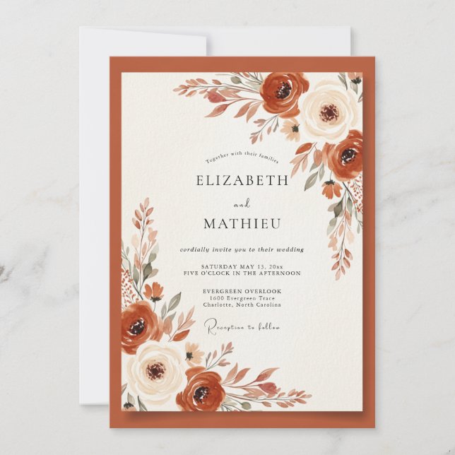 Burnt Orange Earthy Botanical Wedding Inbjudningar (Framsida)
