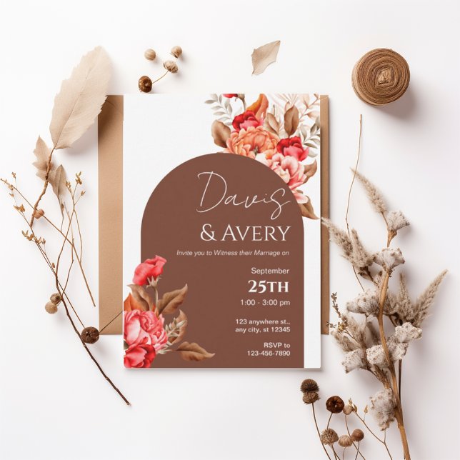 Burnt Orange Floral Boho Wedding Invite Inbjudningar (Skapare uppladdad)