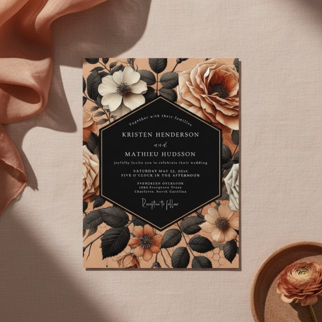 Burnt Orange Floral Opulence Wedding Inbjudningar (Skapare uppladdad)