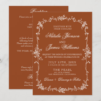 Burnt Orange Floral Terracotta All In One Wedding Inbjudningar