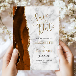 Burnt Orange Gold Agate Marble Save the Date Card Inbjudningar