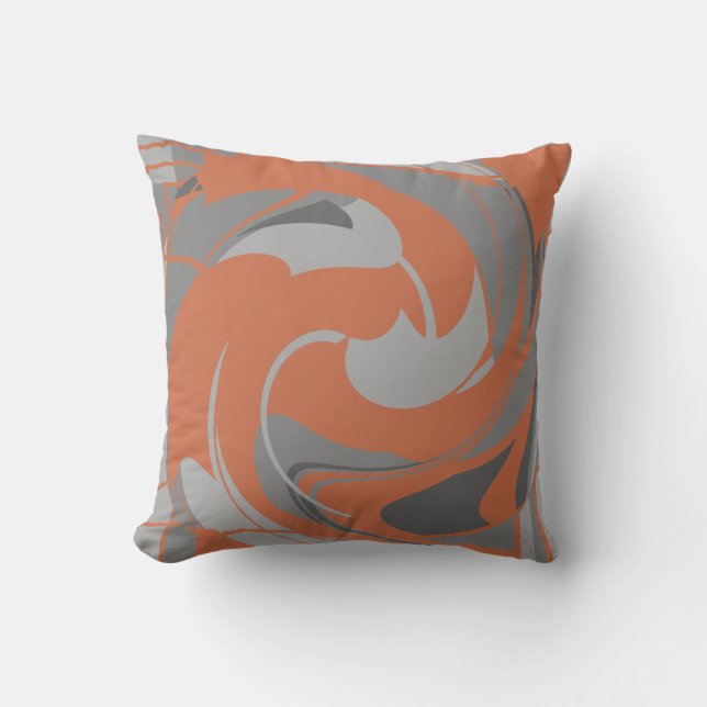 Burnt Orange Gray Charcoal Abstract Flower Mosaic Kudde (Framsida)
