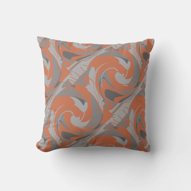 Burnt Orange Gray Charcoal Diagonal Twirls Motif  Kudde (Framsida)