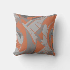 Burnt Orange Gray Charcoal Lush Leaf Art Swirls Kudde
