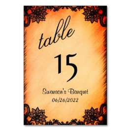 Burnt Orange Lace Table Number  Bordsnummer