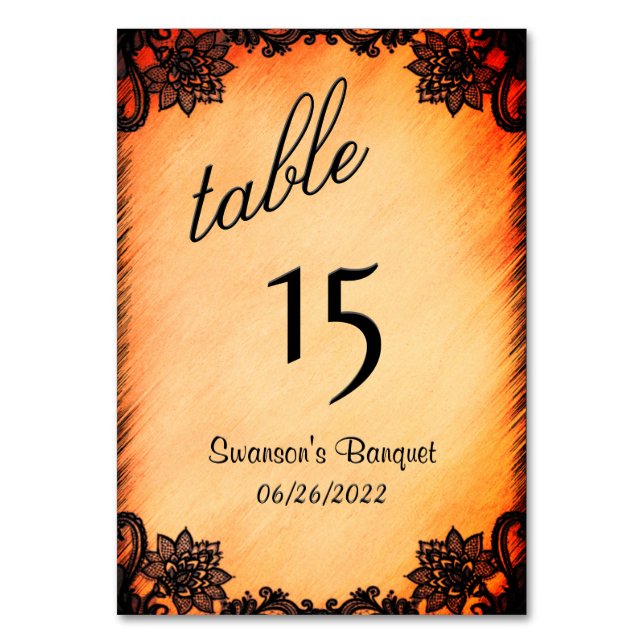 Burnt Orange Lace Table Number  Bordsnummer (Framsidan)