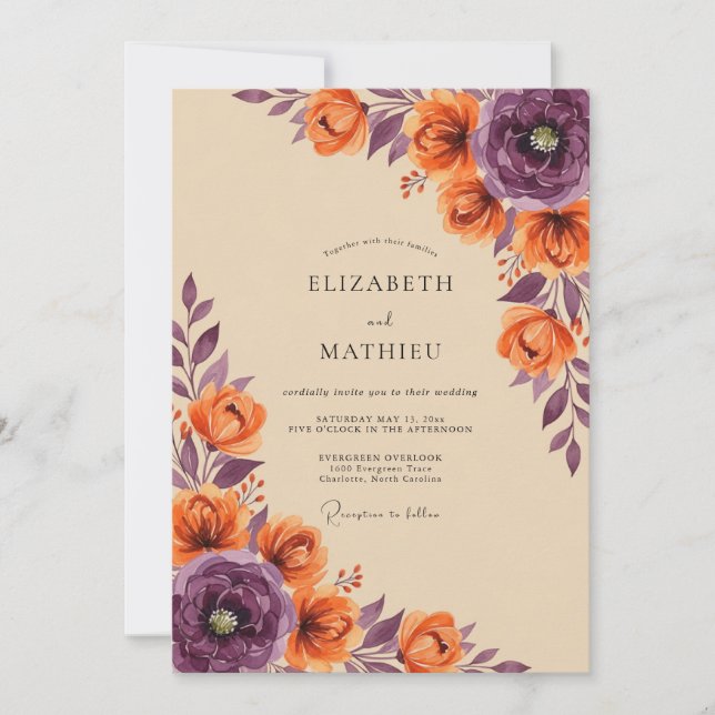 Burnt Orange Lavish Autumnal Wedding Inbjudningar (Framsida)