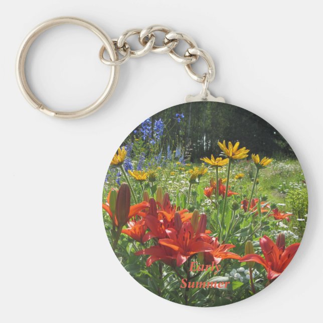 Burnt Orange Lilies, Tidigt sommarträdgårdar Nyckelring (Framsidan)