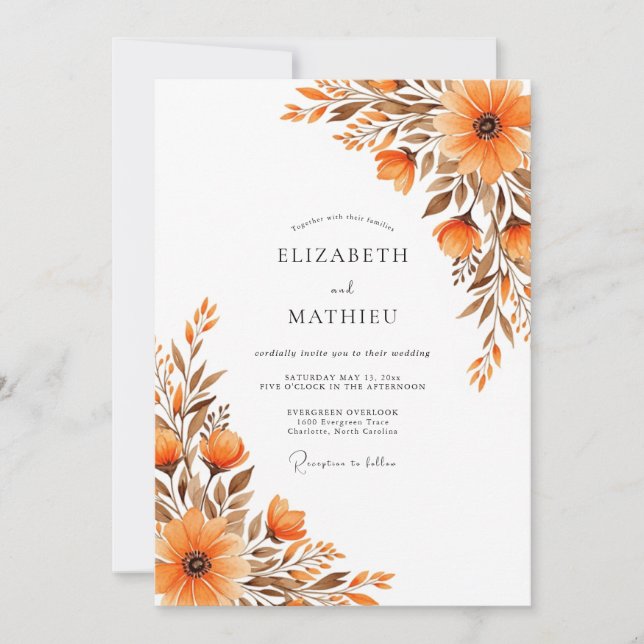 Burnt Orange Lustrous Autumnal Wedding Inbjudningar (Framsida)