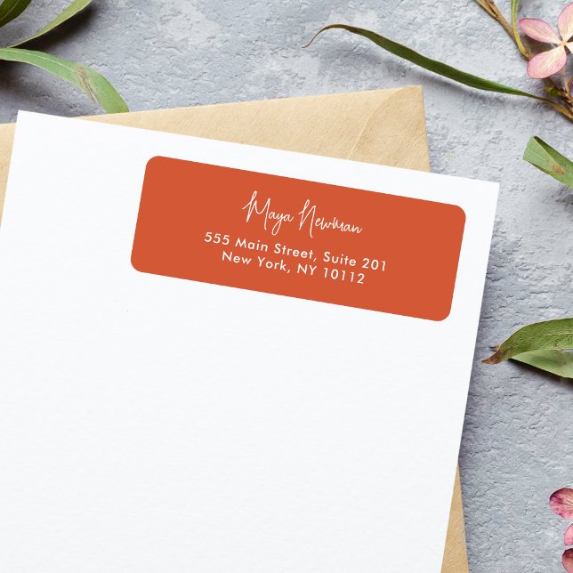 BURNT ORANGE NAMNTECKNING MONOGRAM RETURADRESS ETIKETT (Skapare uppladdad)