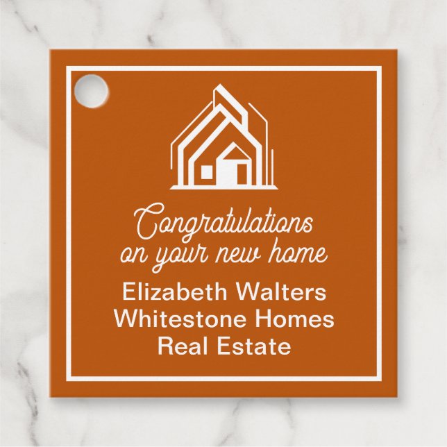 Burnt Orange Real Estate Company Customized Party Gåvor Etiketter (Framsida)