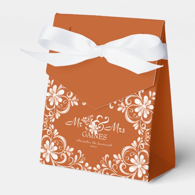 Burnt Orange Rust Mr & Mrs Wedding Favor Box Presentaskar (Framsidan Sidan)