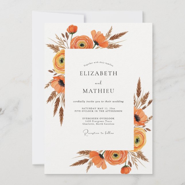 Burnt Orange Rustic Harvest Wedding Inbjudningar (Framsida)
