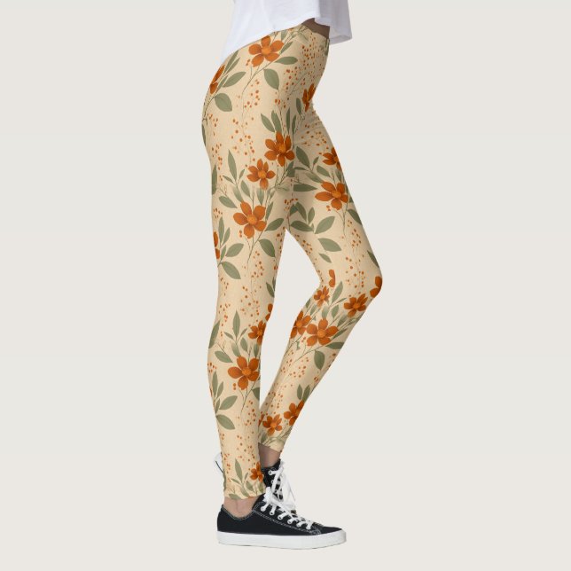 Burnt Sienna and Honey Gold Minimalist Floral Leggings (Höger)