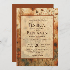 Burnt Sienna Boho Chic Wildflowers Stylish Wedding Inbjudningar