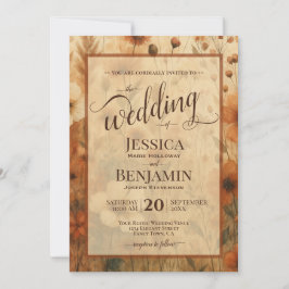 Burnt Sienna Boho Floral Stylish Script Wedding Inbjudningar