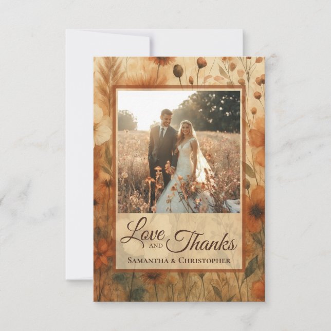 Burnt Sienna Boho Wildflowers Photo & Note Wedding Tack Kort (Framsida)