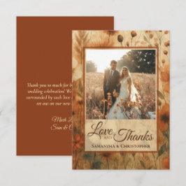 Burnt Sienna Boho Wildflowers Photo & Note Wedding Tack Kort